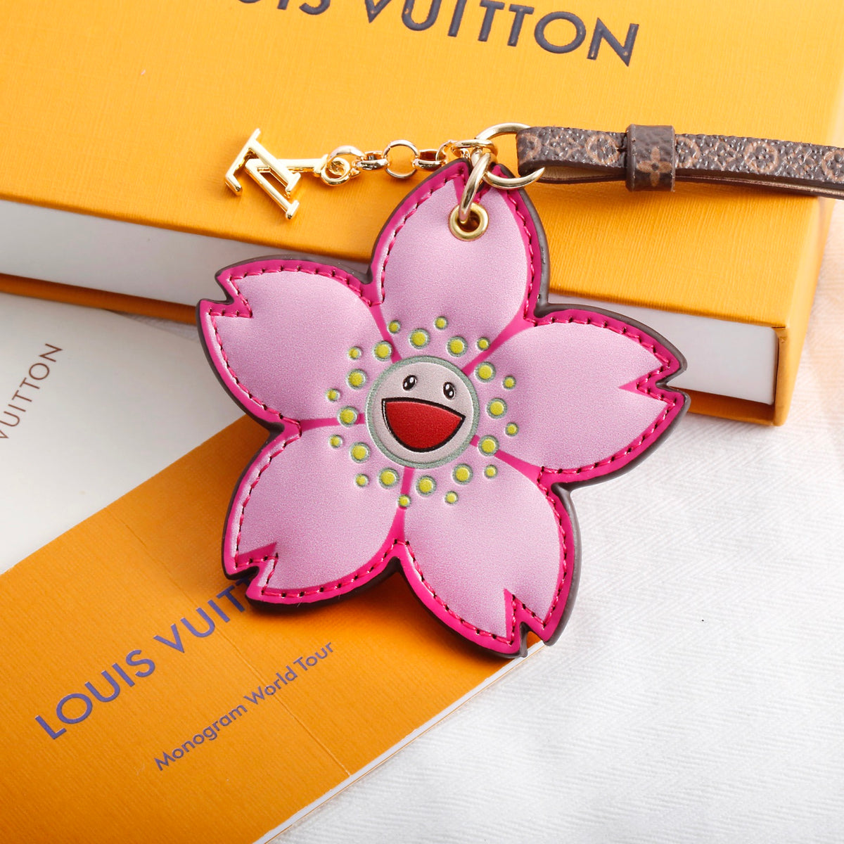 Pink Flower Character Keychain with Wrist Strap