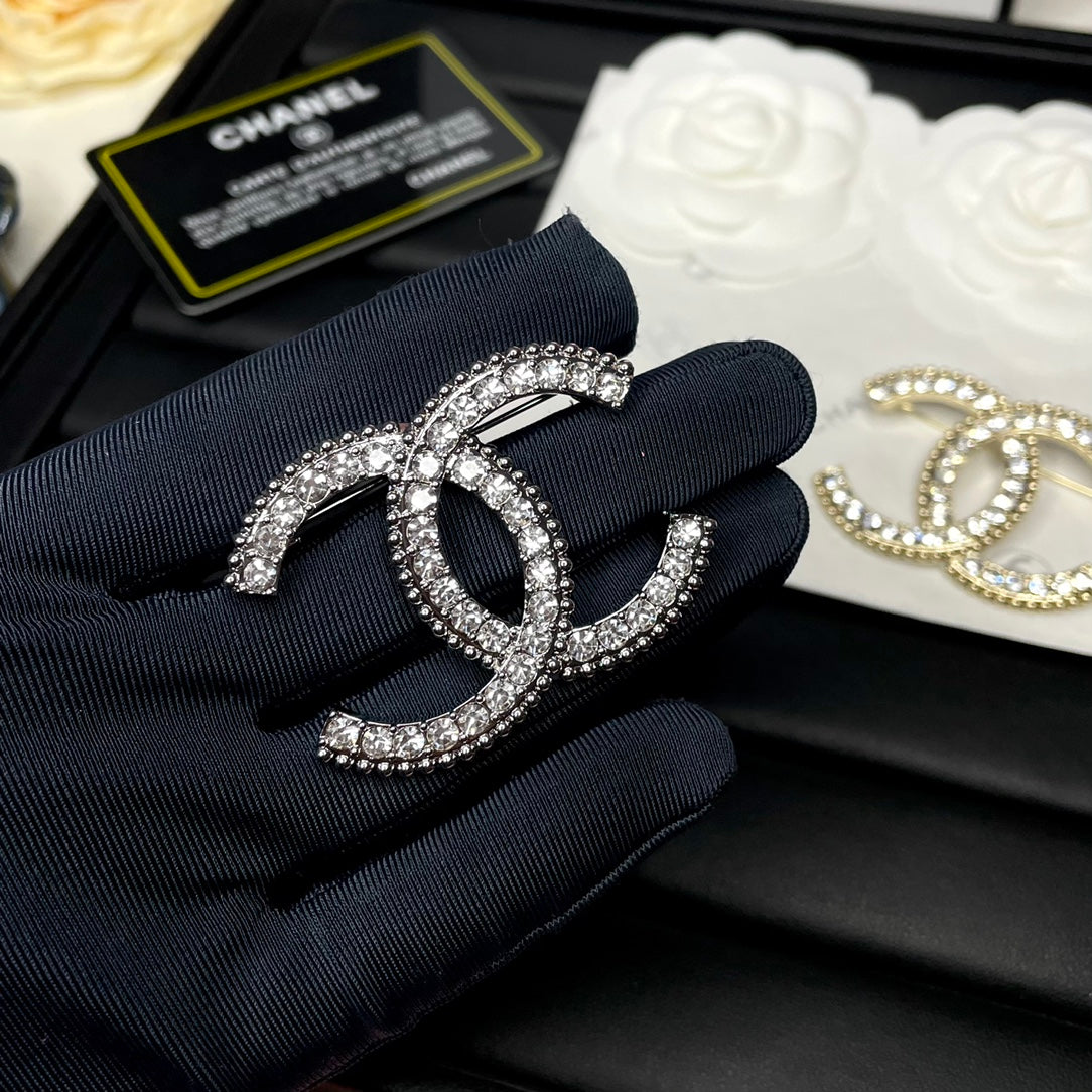 Pave Interlocking Emblem Brooch