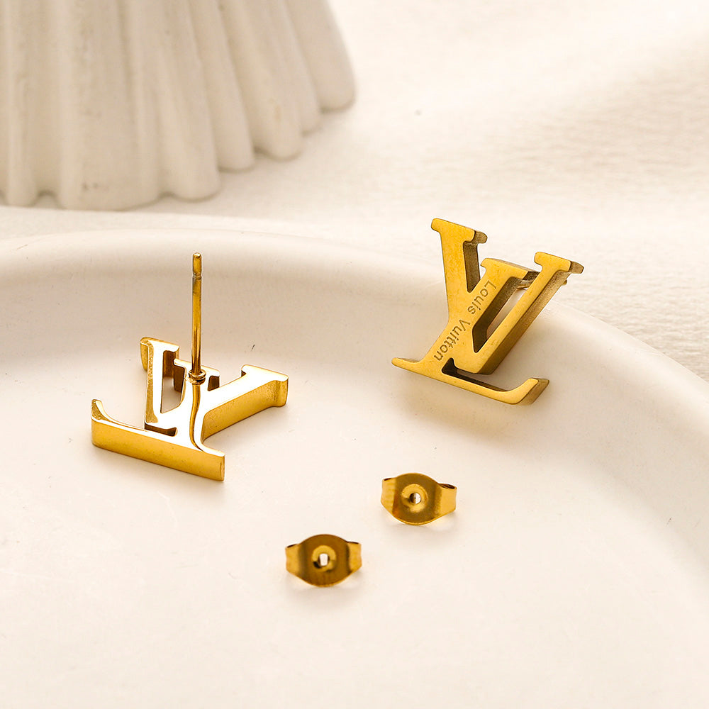 304 Stainless Steel Polished Monogram Stud Earrings