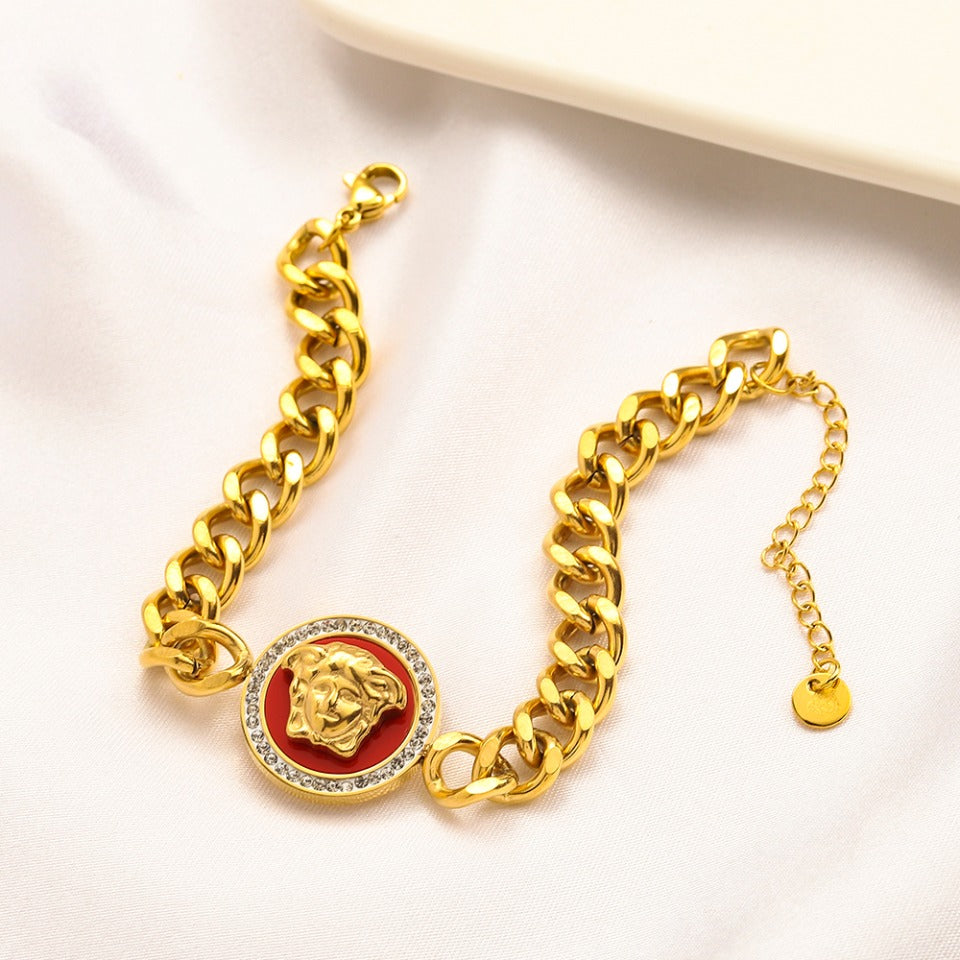 304 Stainless Steel Round Medallion Curb Chain Bracelet