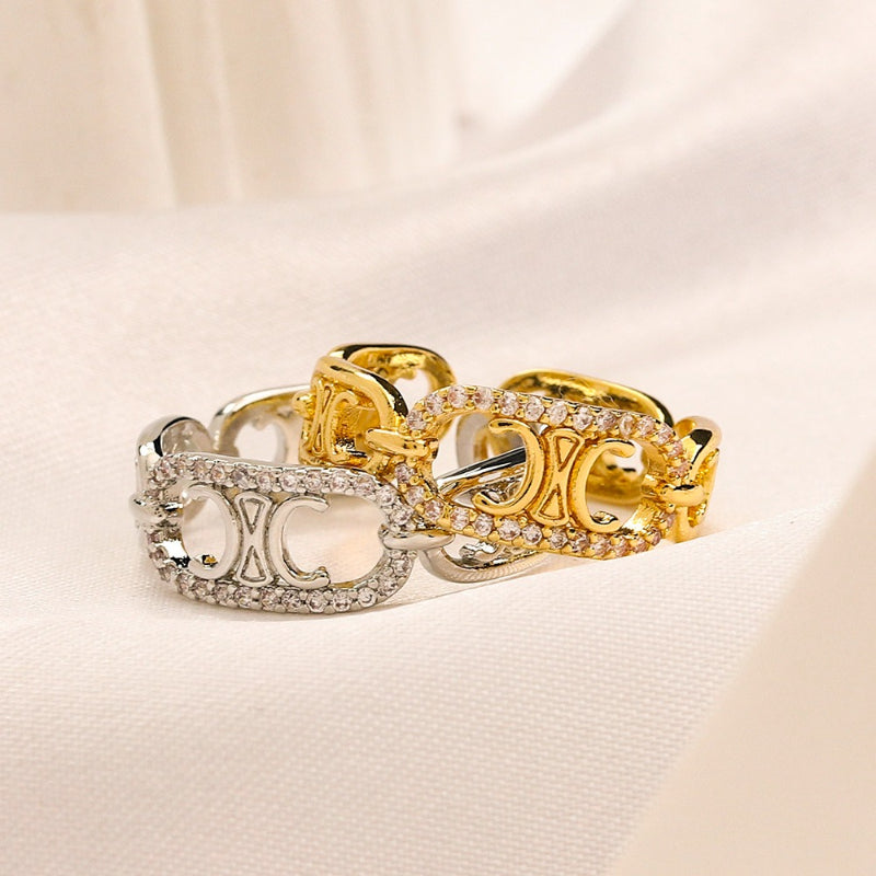 Openwork Motif Band Ring with Stone Accents