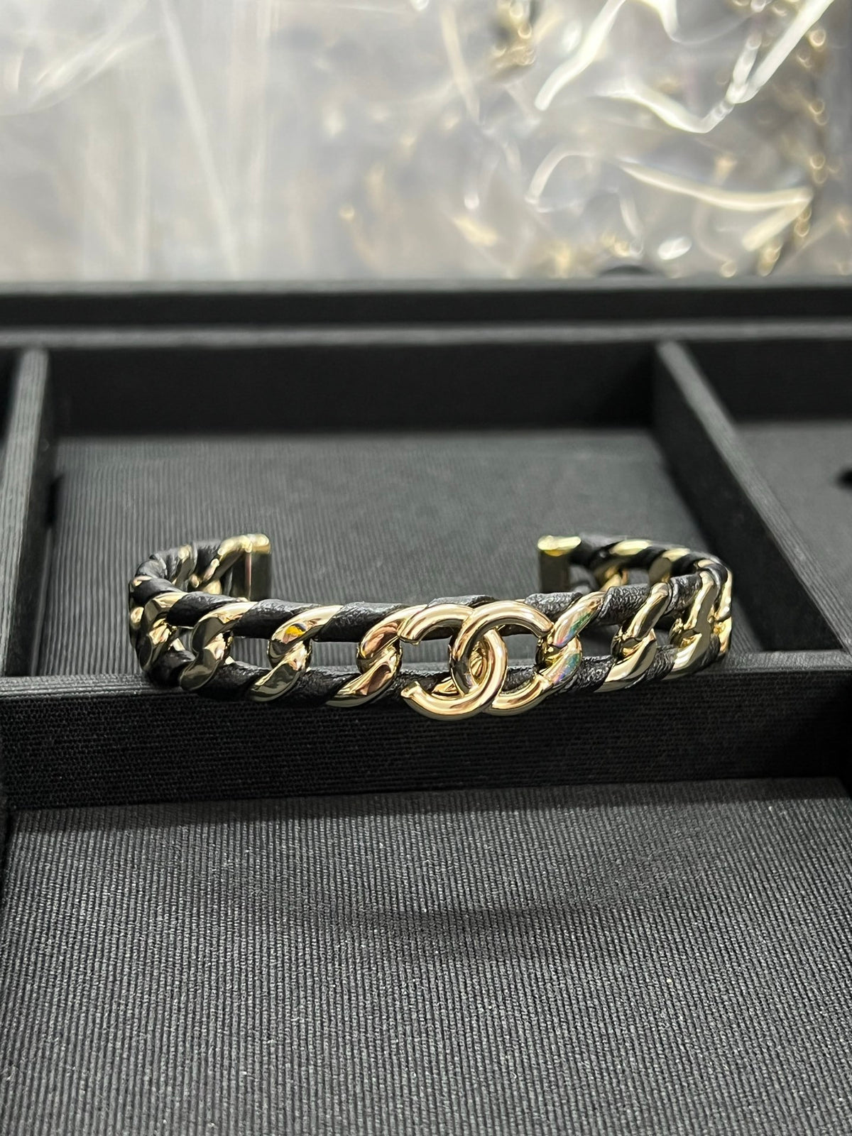 Two-Tone Chain-Link Interlocking-C Cuff Bracelet