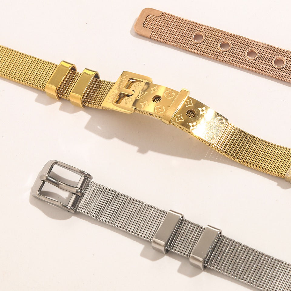 Bracelete de Malha de Aço Inoxidável 304 com Fecho Retangular