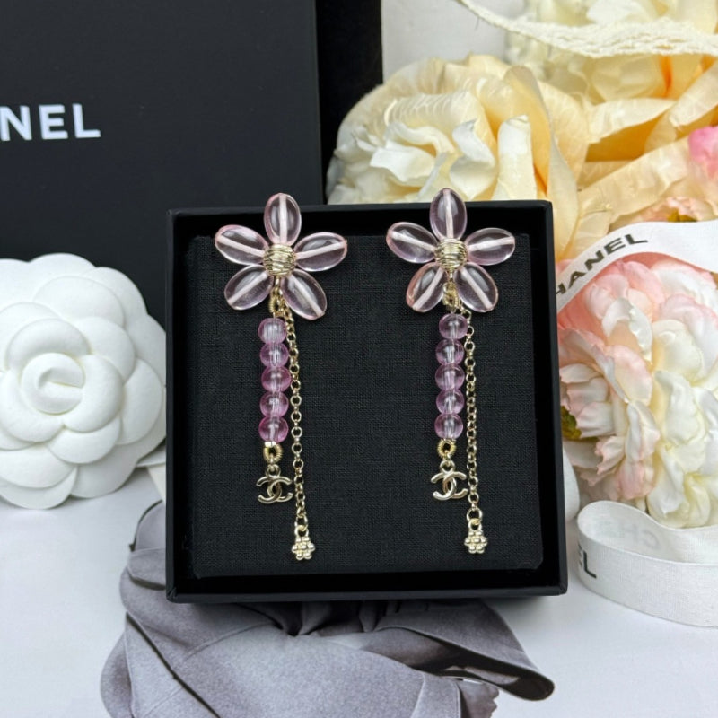 Purple Flower Chain Dangle Earrings