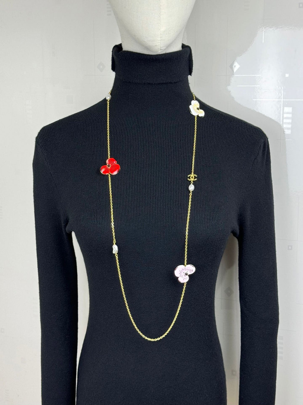 Layered Floral Necklace with Pearl-Look Tassels