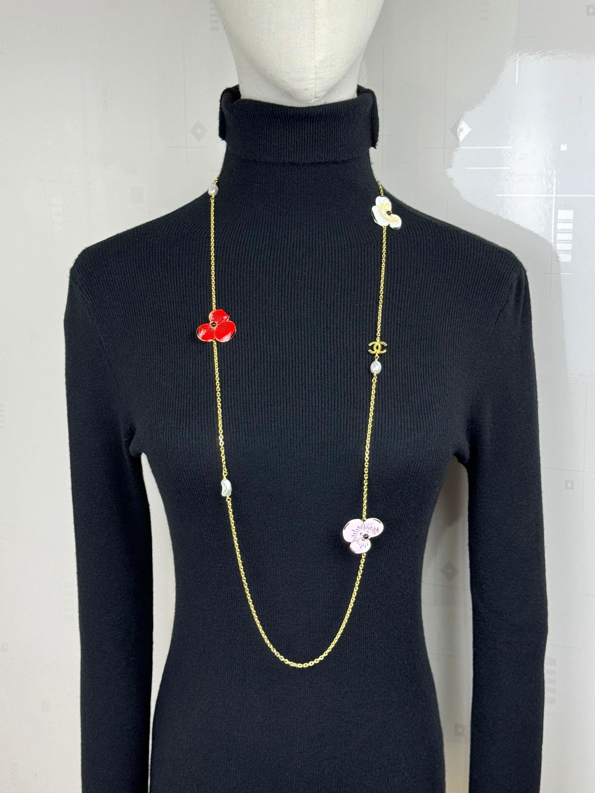 Layered Floral Necklace with Pearl-Look Tassels