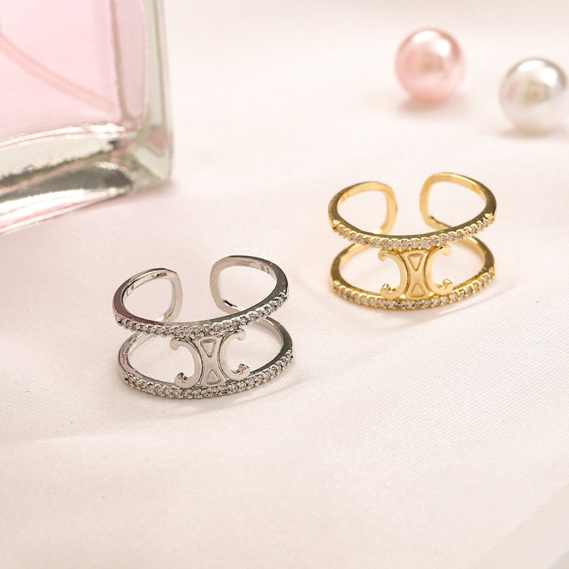 Open Double Band Ring with Stone Accents