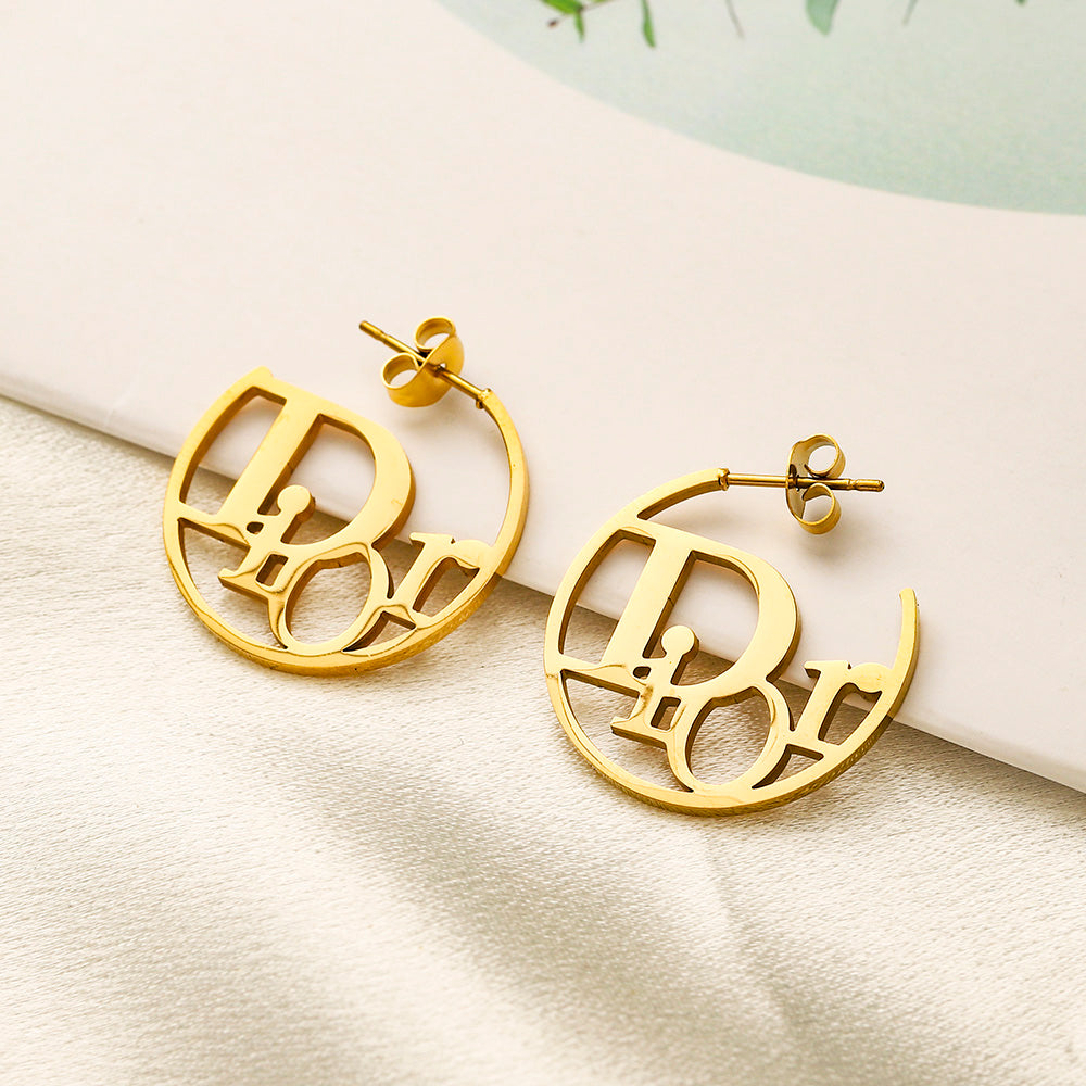 Aretes de aro con letras recortadas de acero inoxidable 304