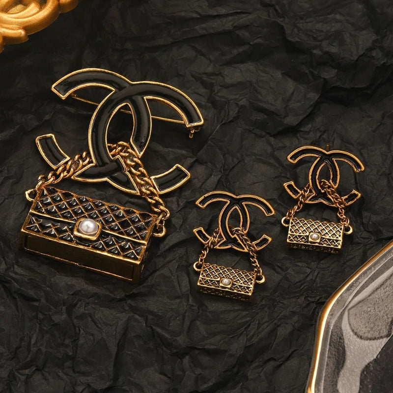 Alloy Handbag Motif Earrings & Brooch Collection