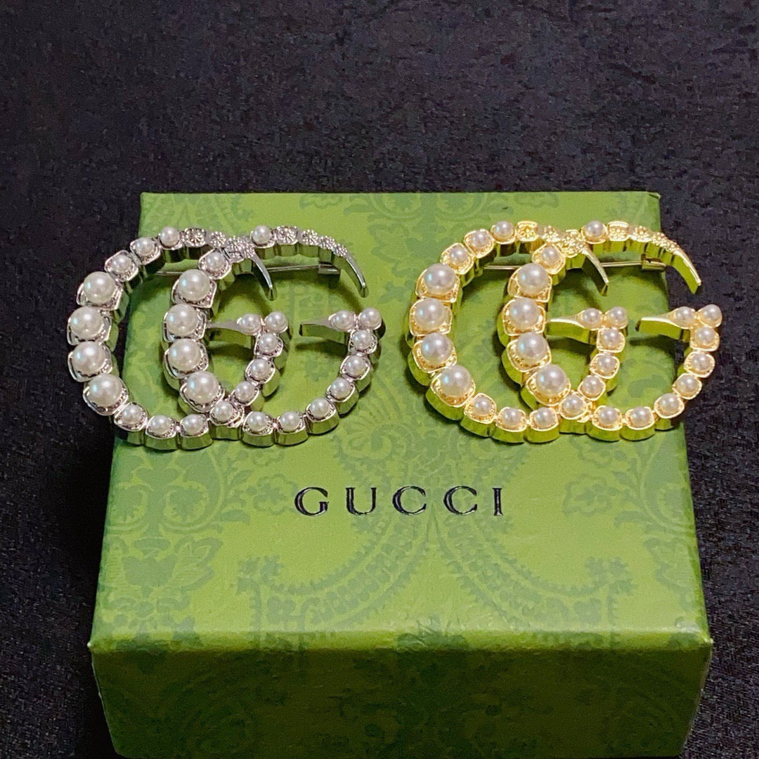 Bead-Set Double Letter Brooch
