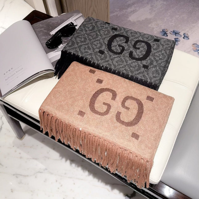 Oversized Double-G Motif Fringed Scarf