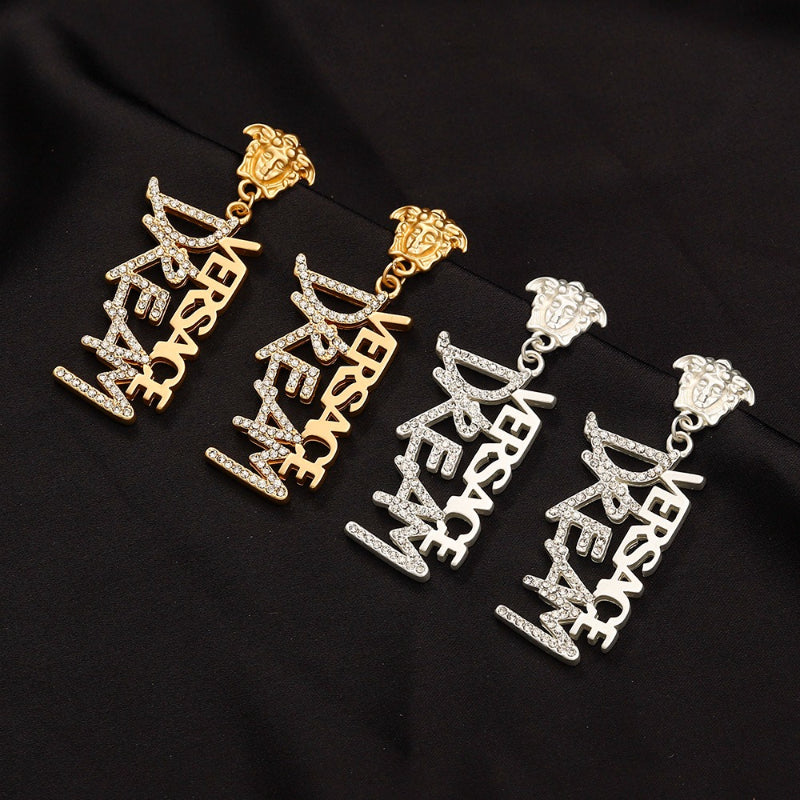304 Stainless Steel Medusa & Letter Dangle Earrings