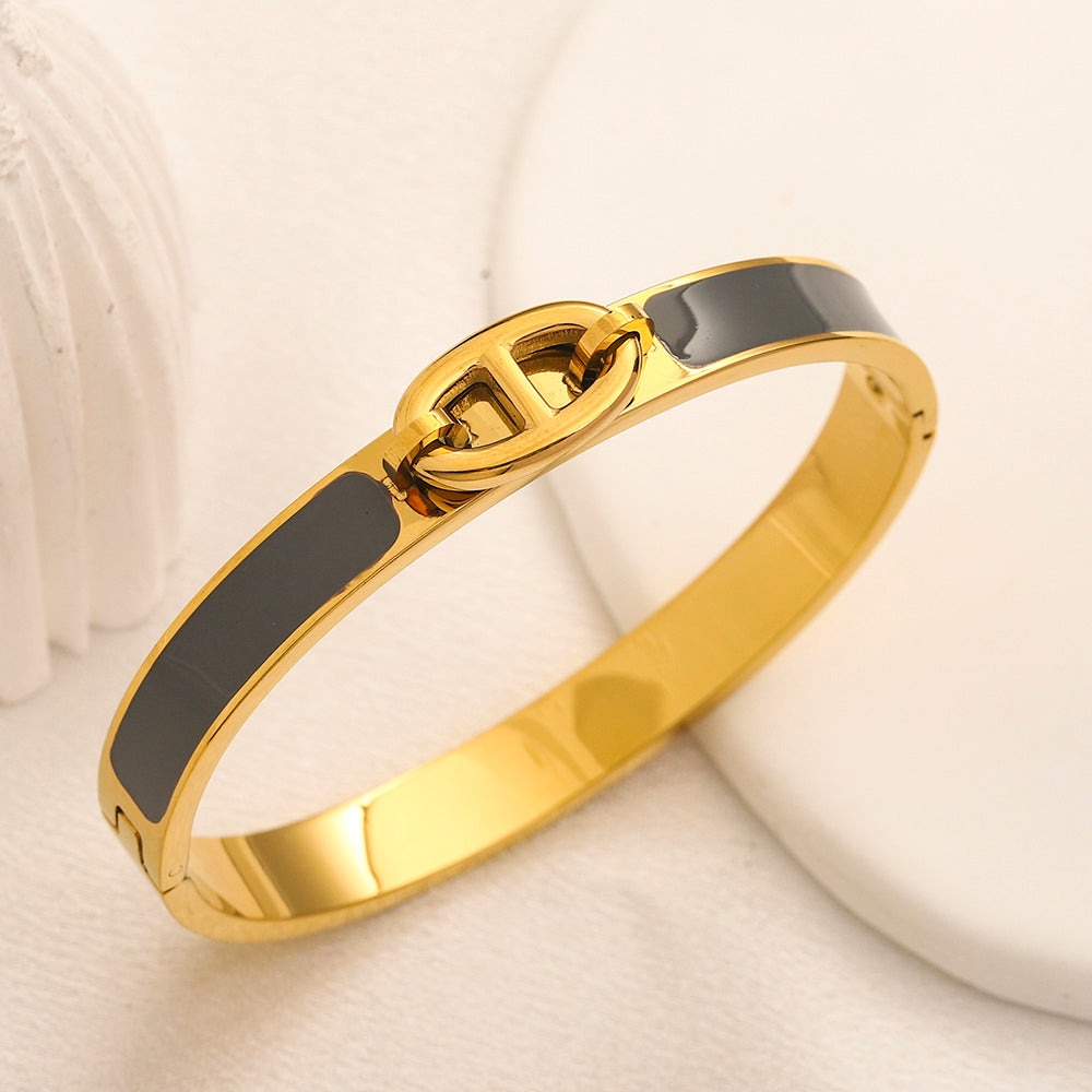 304 Stainless Steel Color-Inlay Oval-Link Bangle Bracelet