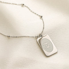 304 Stainless Steel Rectangular Monogram Tag Necklace