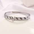 304 Stainless Steel Checkerboard V-Motif Pave Bangle Bracelet