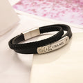 304 Stainless Steel Black Braided Interlocking-C Bar Bracelet