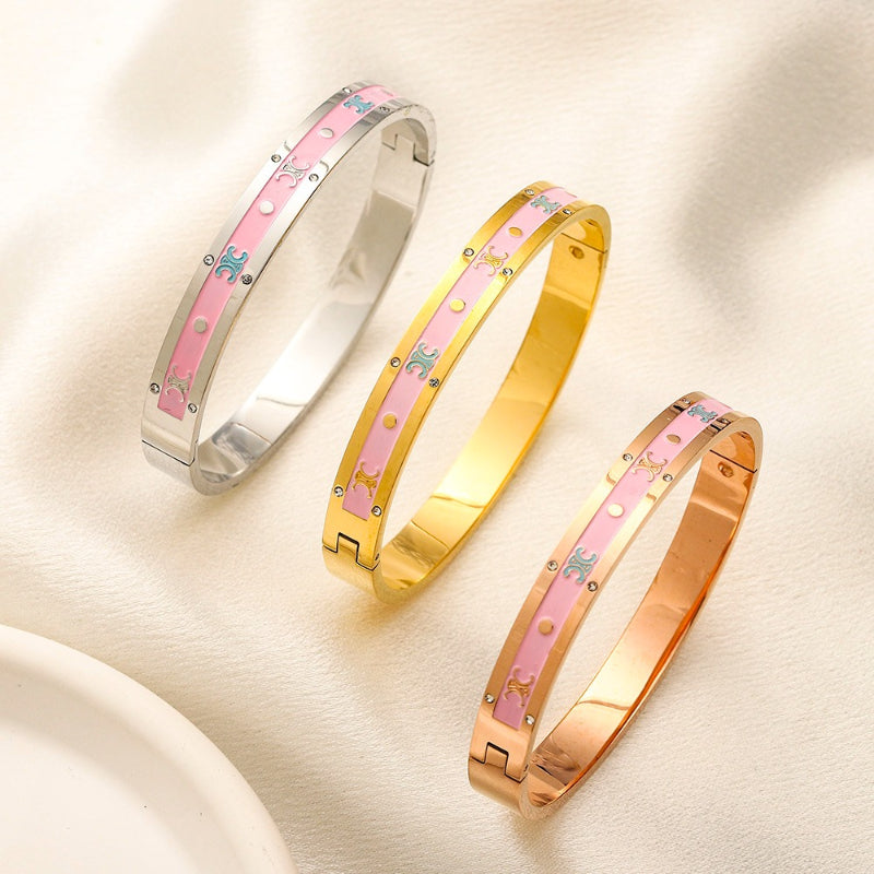 304 Stainless Steel Pink Inlay Bangle