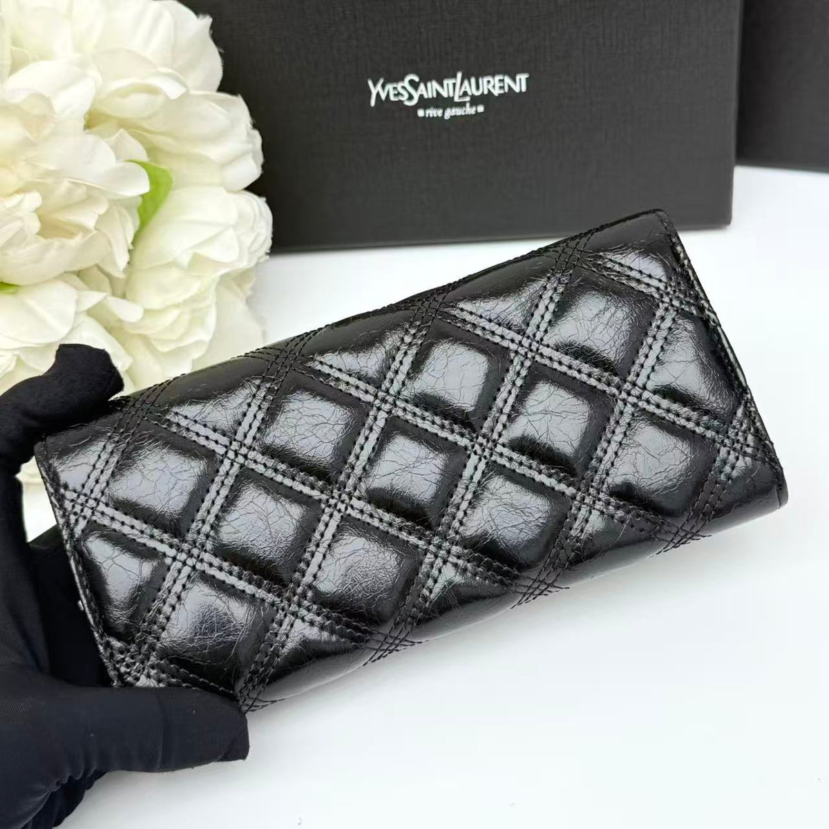 Geometric Quilted Long Wallet 028
