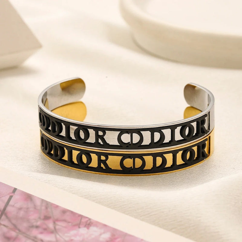 304 Stainless Steel Black-Inlay Lettering Cuff Bracelet