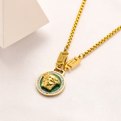 304 Stainless Steel Color-Inlay Medallion Pendant Necklace