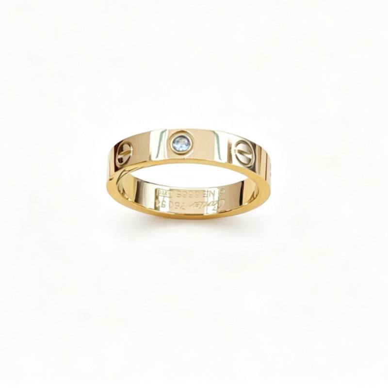 Gold-Tone Screw-Motif Band Ring with Stone Accent