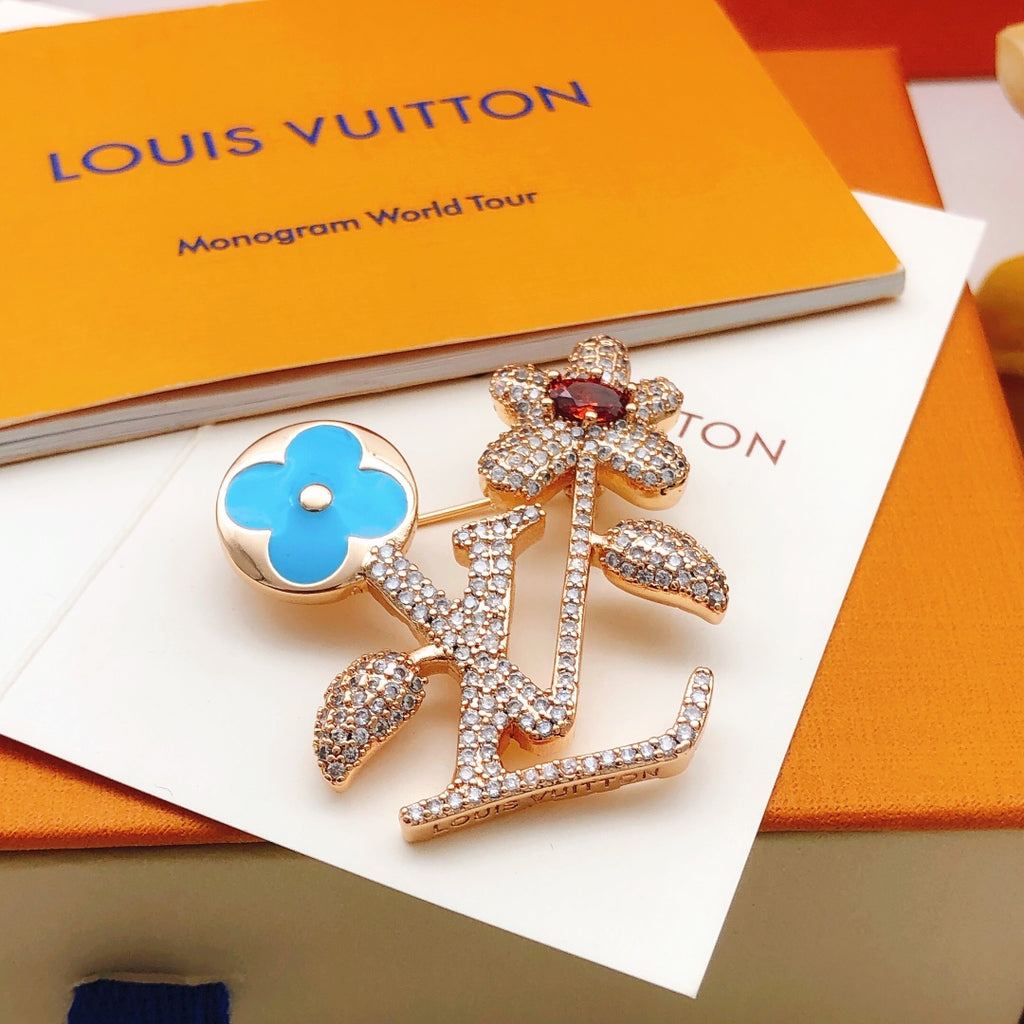 Flower & Letter Motif Brooch