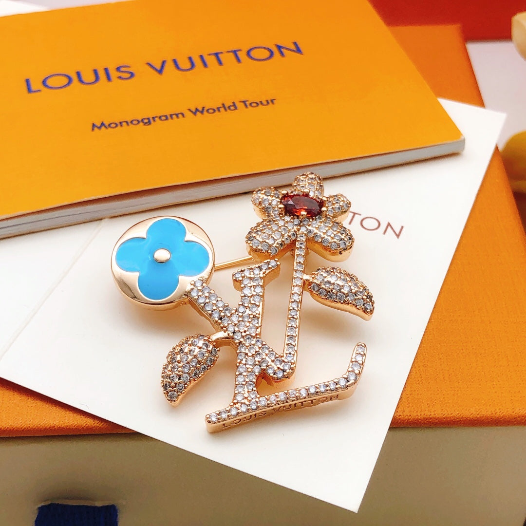 Flower & Letter Motif Brooch