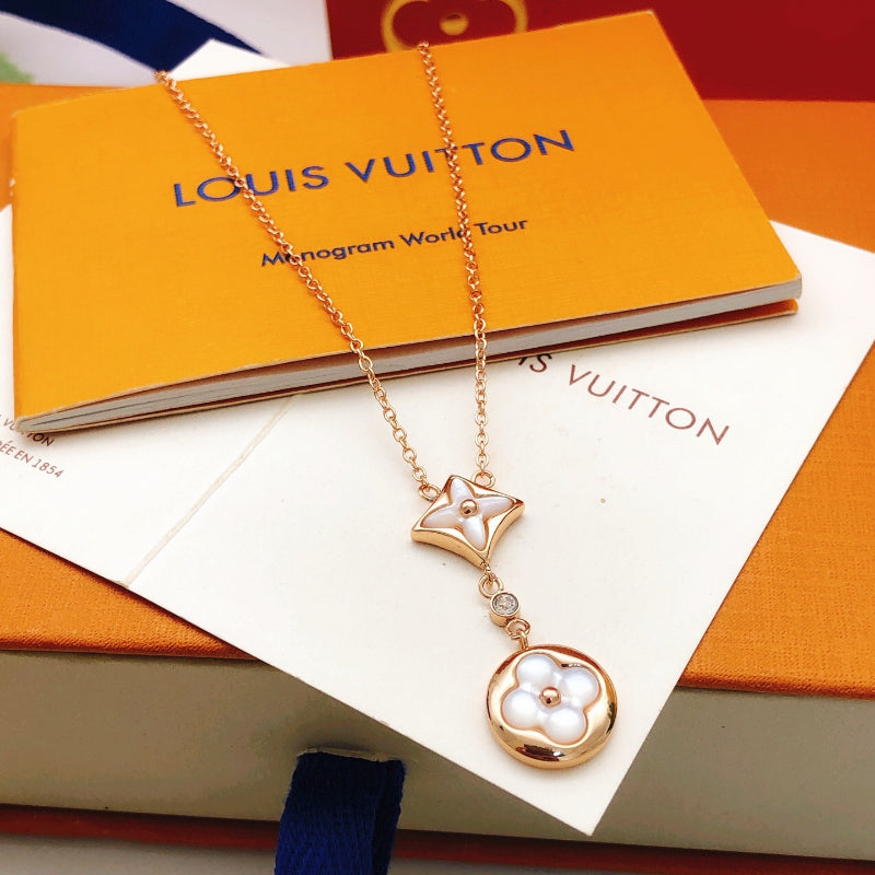 Monogram & Floral Square Drop Necklace