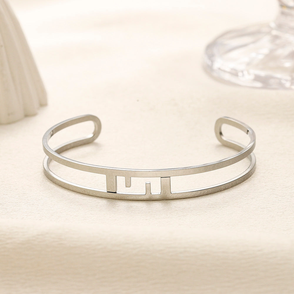 304 Stainless Steel Openwork Letter Bangle Bracelet