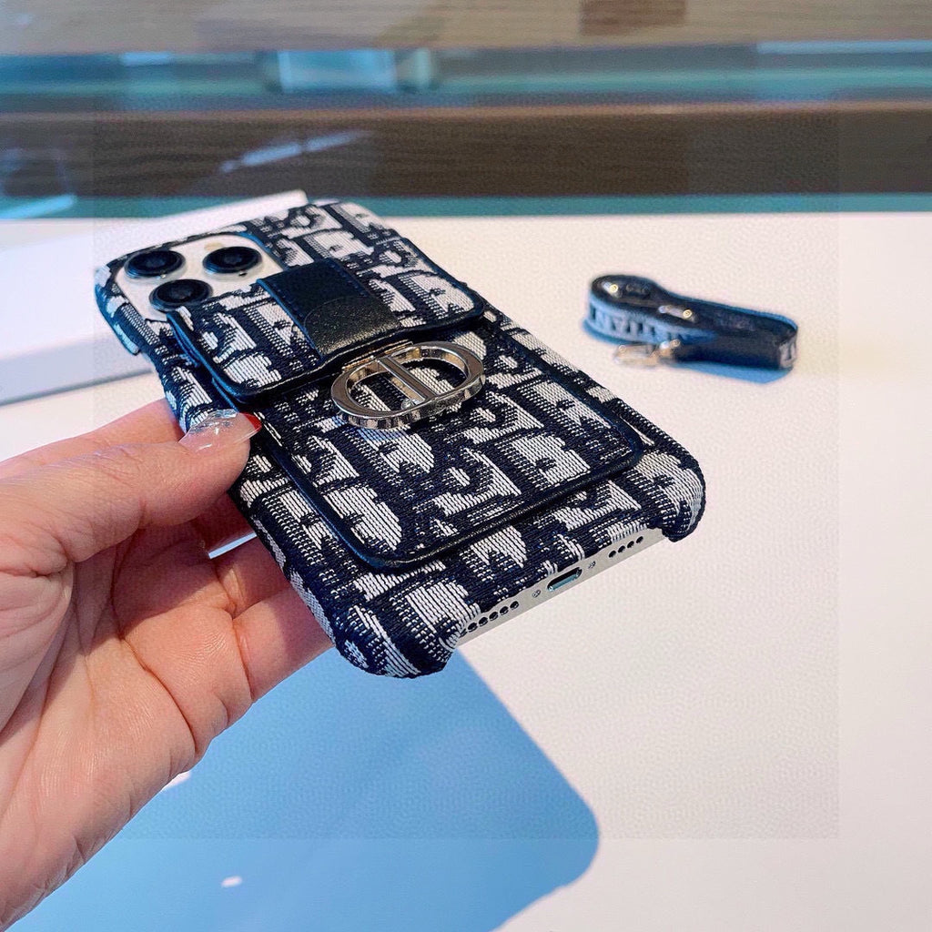 Funda para teléfono con tarjetero, monograma y correa estampada