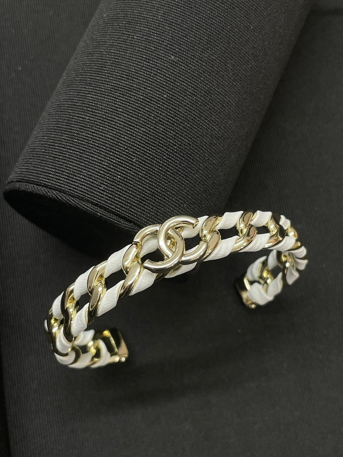 Two-Tone Chain-Link Interlocking-C Cuff Bracelet