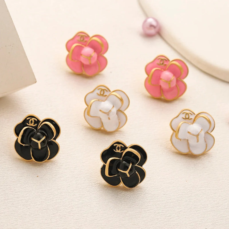 Alloy Colorful Camellia Flower Stud Earrings