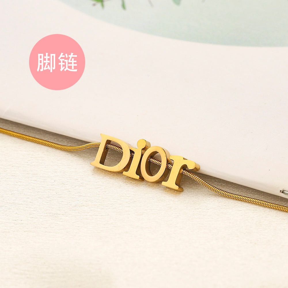304 Stainless Steel Letter Pendant Snake Chain Anklet