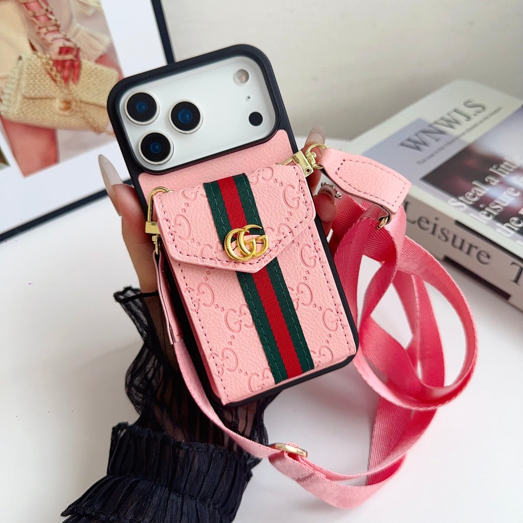 Web Stripe Phone Case with Card Pocket and Strap