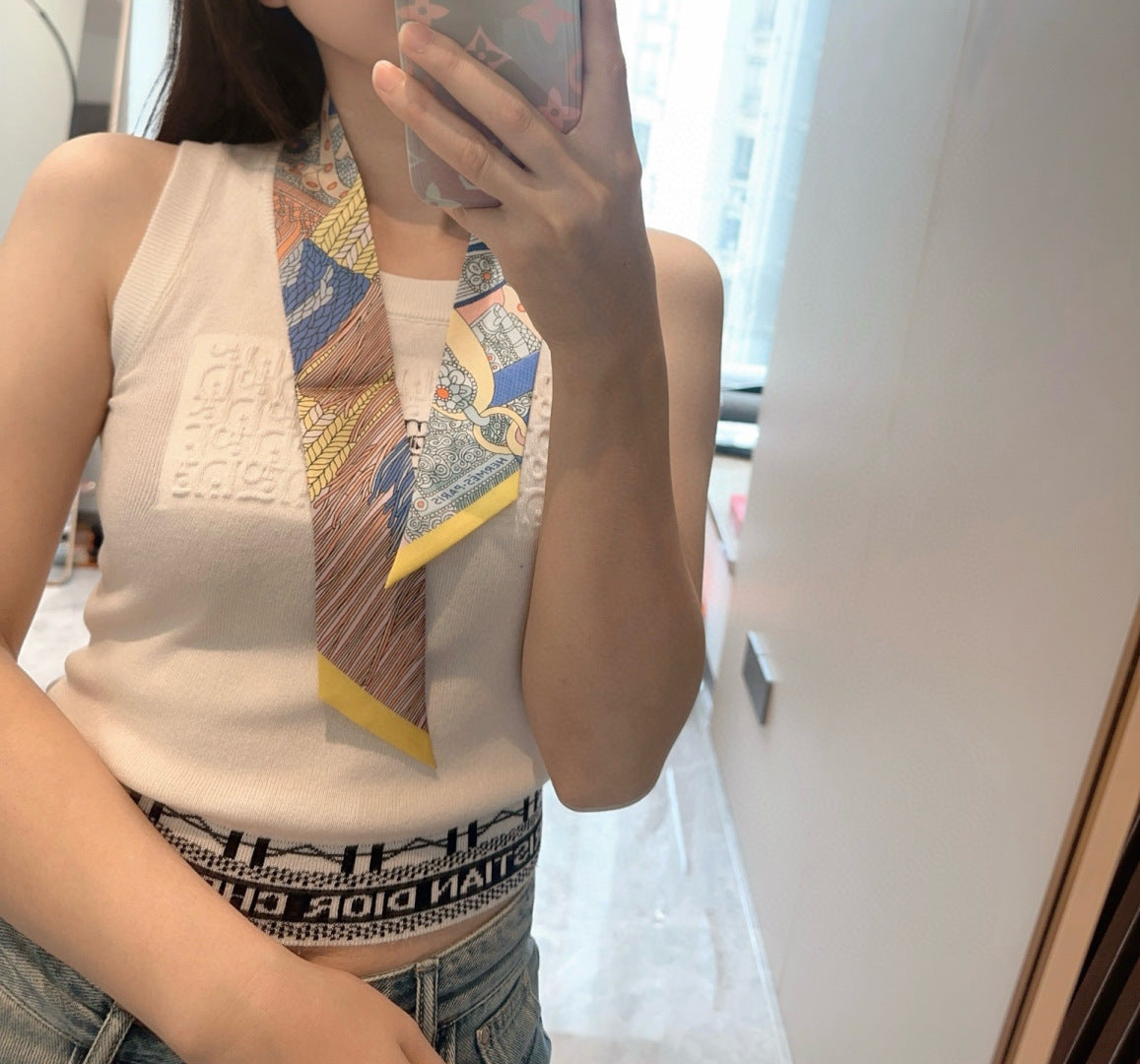 Colorblock Geometric Print Ribbon Scarf - 5 x 120 cm