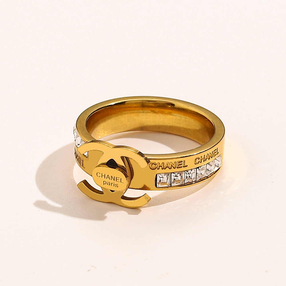 304 Stainless Steel Slim Pave Emblem Ring