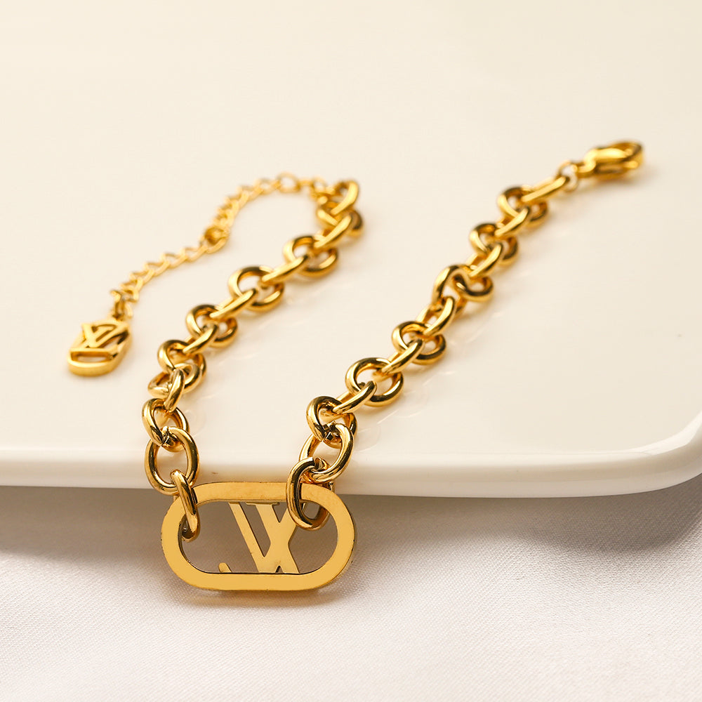 304 Stainless Steel Monogram Chain Earrings, Bracelet & Necklace Collection