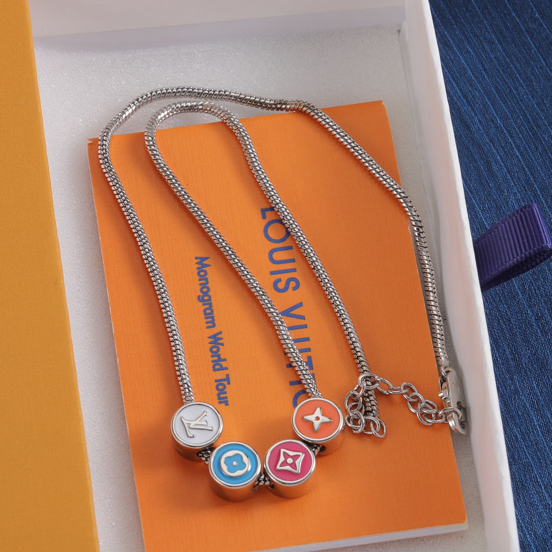 Multicolor Round Monogram Necklace