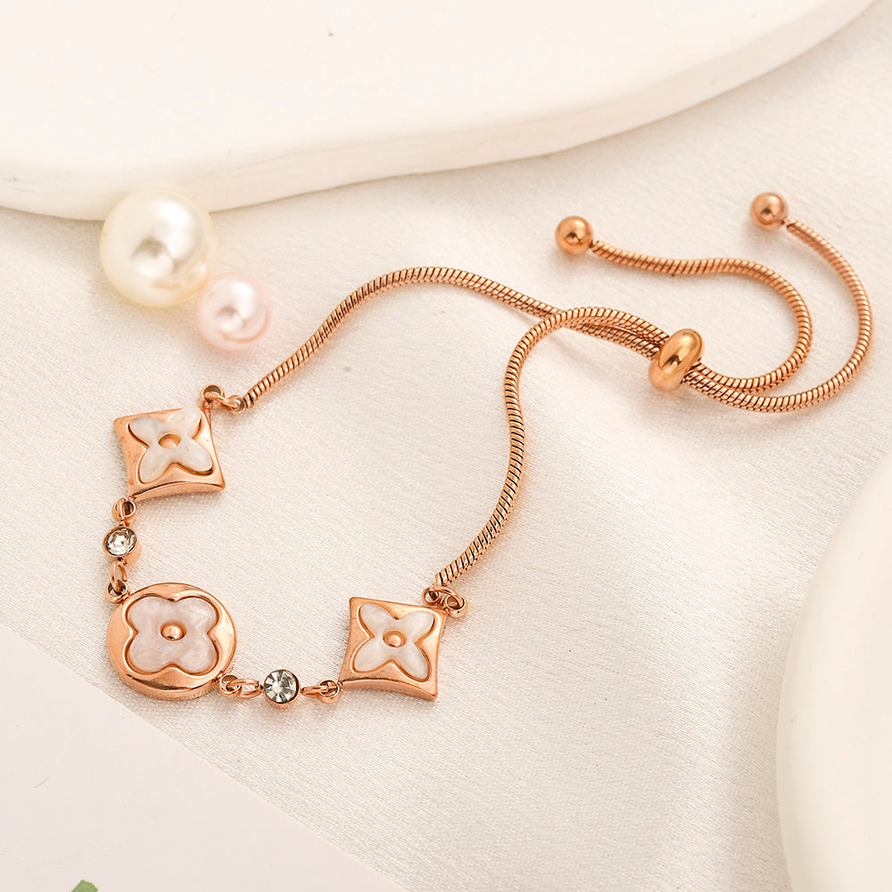 Bracelet chaîne en acier inoxydable 304 à motif floral