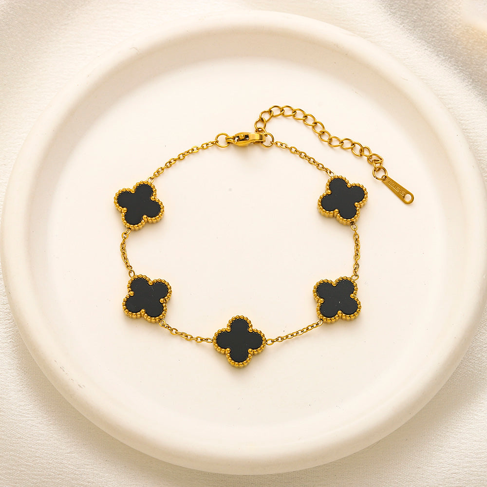 304 Stainless Steel Colorful Quatrefoil Station Chain Bracelet