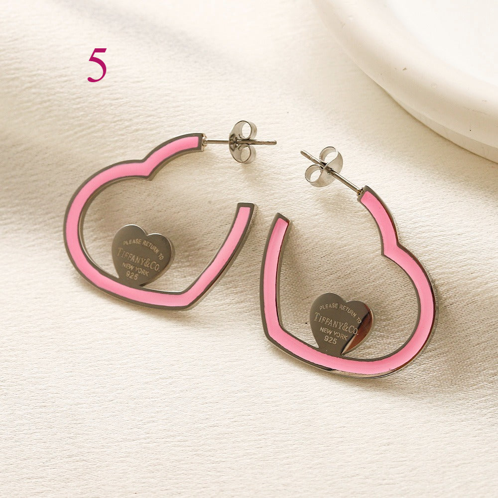 304 Stainless Steel Colorful Heart Outline Hoop Earrings