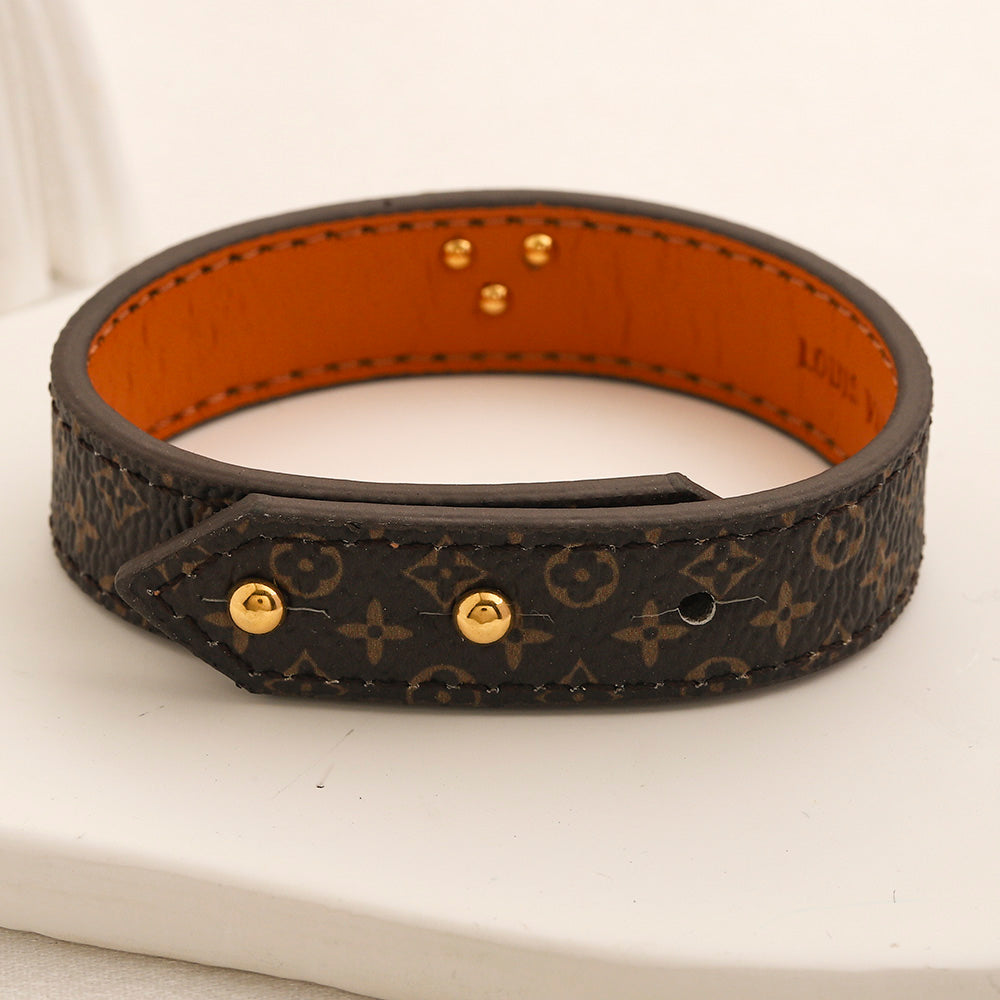 304 Stainless Steel Monogram Strap Bracelet with V Accent