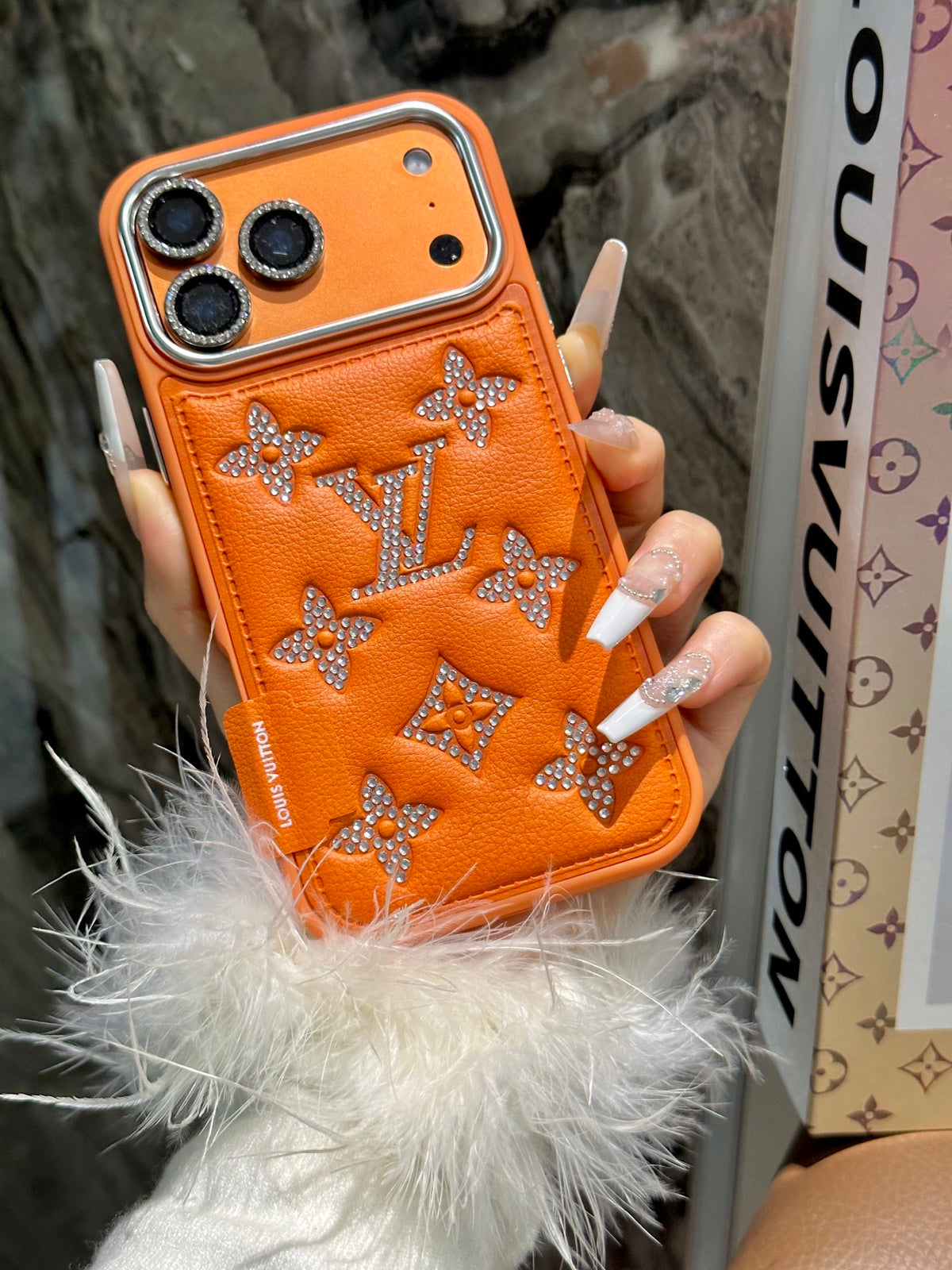 Padded Monogram Phone Case with Sparkling Accents