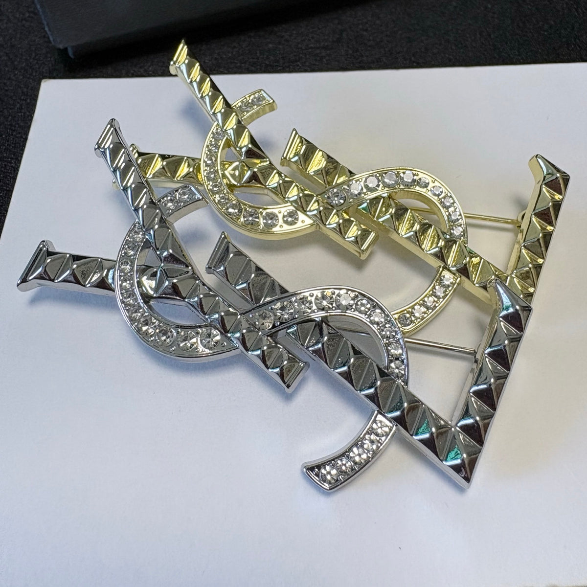 Angular Stone-Accent Letter Brooch