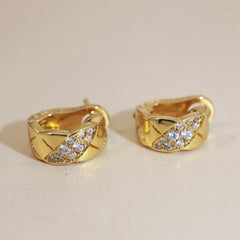 Pave Diamond-Pattern Huggie Earrings