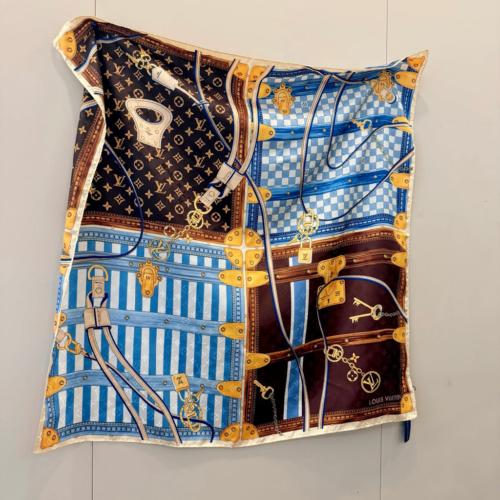 Foulard carré à imprimé damier et coffre - 90 x 90 cm