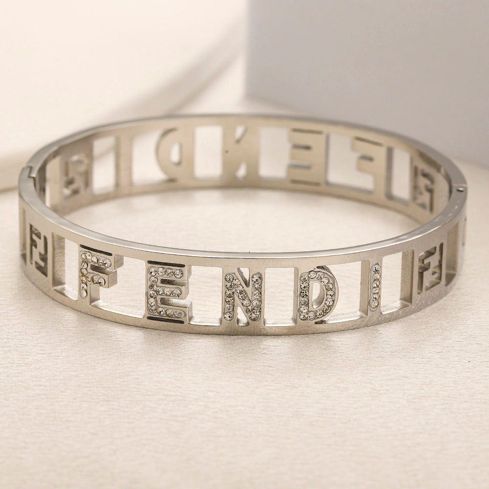 304 Stainless Steel Openwork Letter Bangle Bracelet