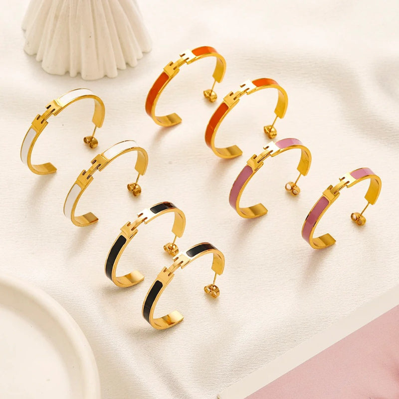 304 Stainless Steel Color-Inlay Open Hoop Earrings