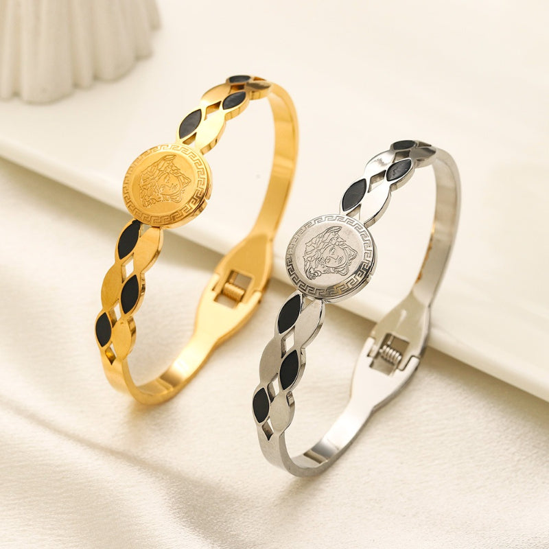 304 Stainless Steel Color-Inlay Link Medallion Bracelet