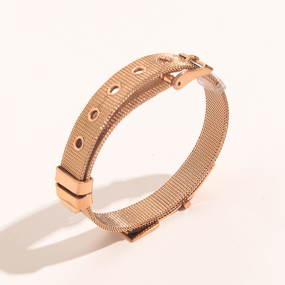 Bracelete de Malha de Aço Inoxidável 304 com Fecho Retangular